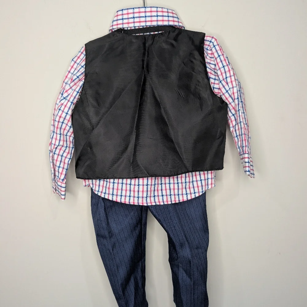 💙 Andrew Fezza Toddler Navy Pinstripe Suit with Shirt & Bow Tie‎ — Size 24M